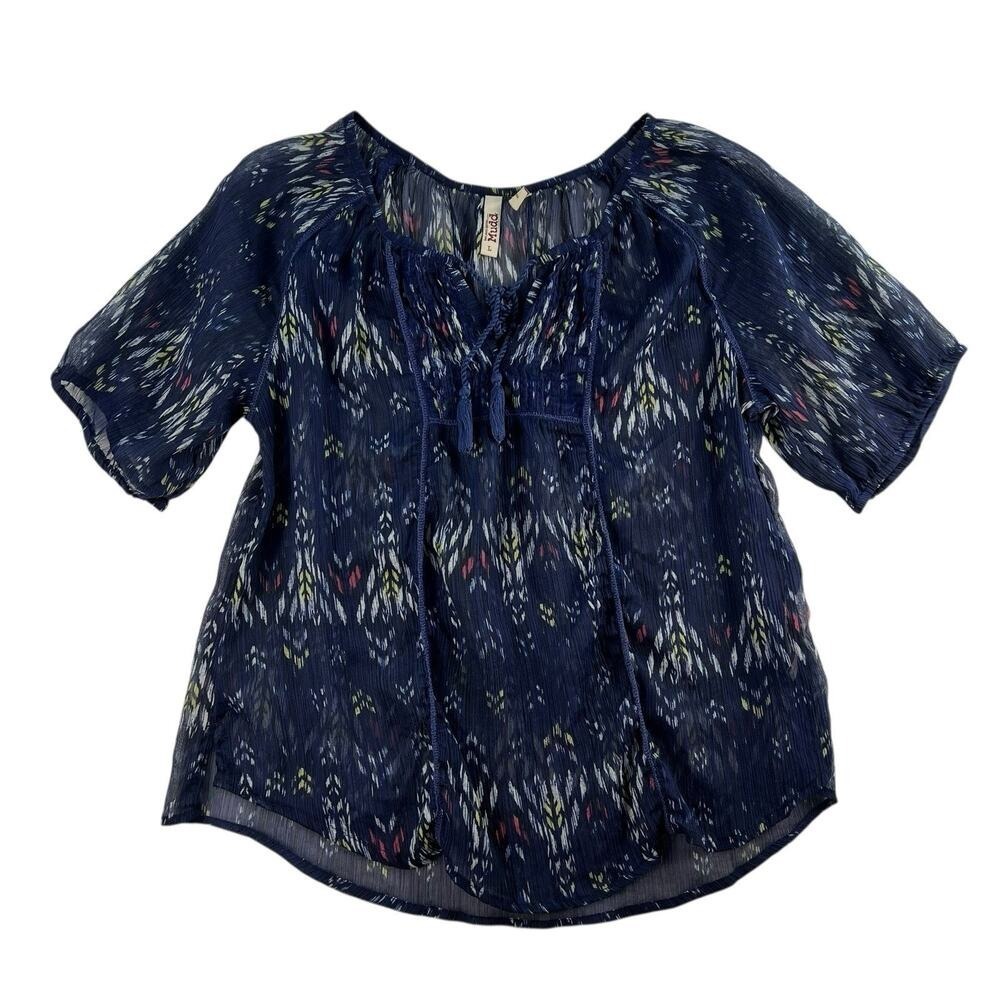 Y2K Mudd L Large Top Sheer Aztec Graphic‎ Whimsygoth Fairy Boho Grunge Women's